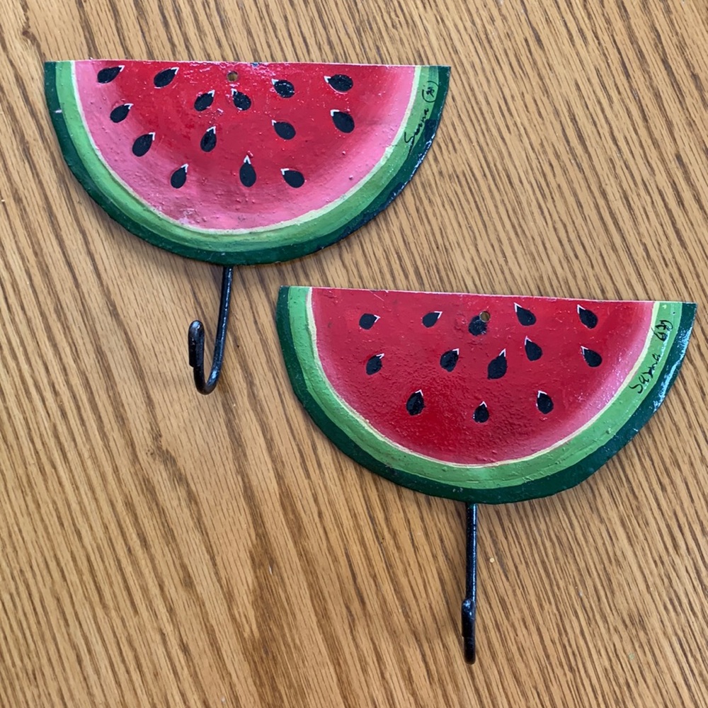 Set of 2 Hand Painted Watermelon Hook Hangers